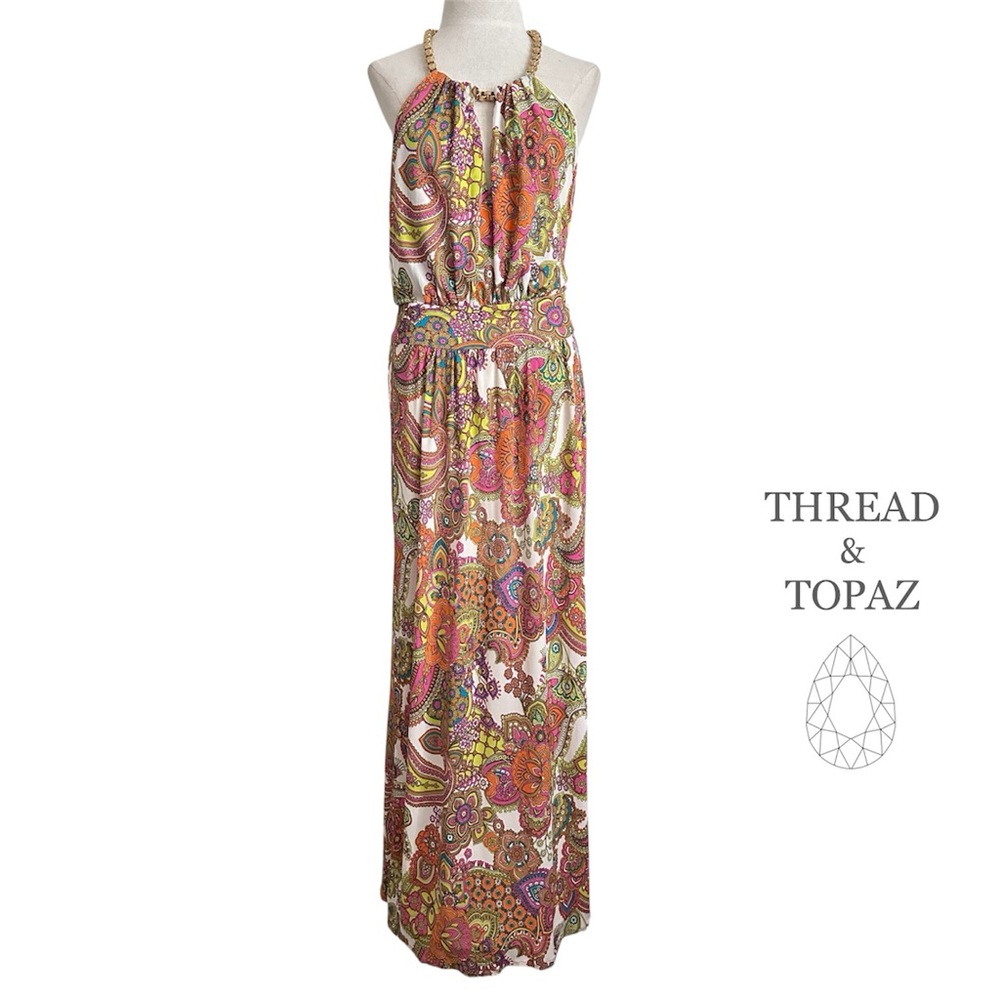 Milly Silk Jersey Maxi Halter Dress W/ Chain Medium